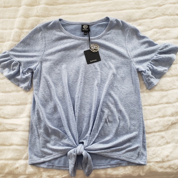 bobeau Tops - NWT Bobeau Tie Hem Ruffled Short Sleeve Top